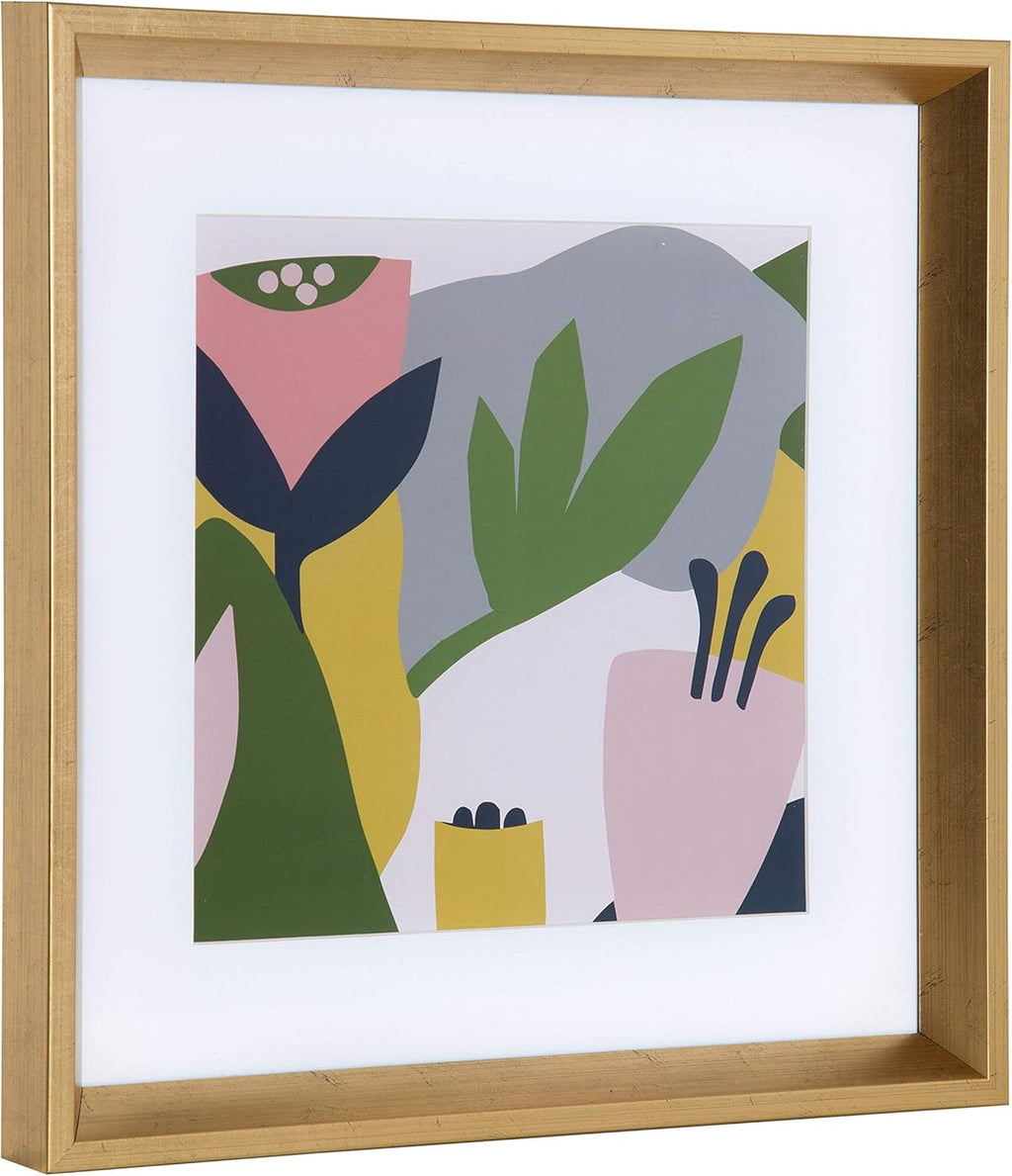Matted Framed Print Under Glass Art Set 15.5x15.5 inches Gold W8581