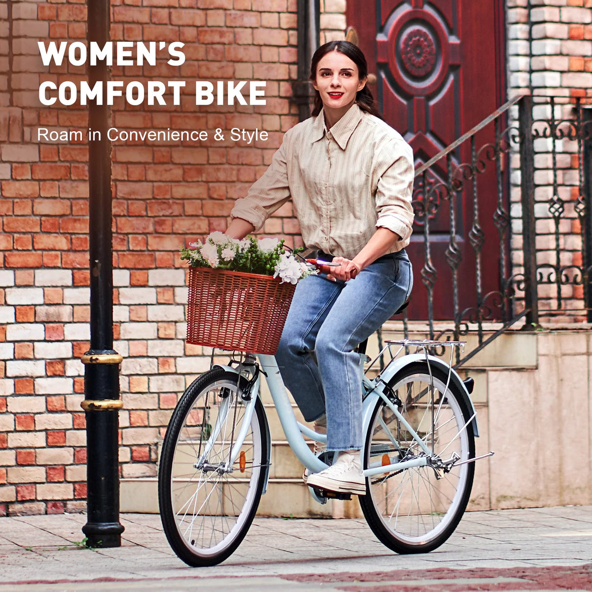 26 Inch Cruiser Bicycle with Basket Rack C186808