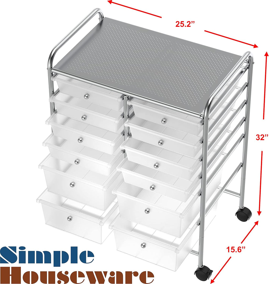 Utility Cart with 12 Drawers Rolling Storage Organizer B5803