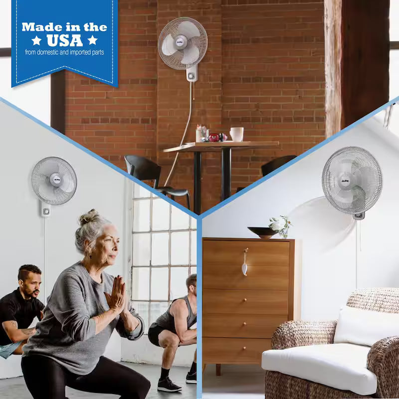 16 in. 3 Speed Oscillating Wall Mount Fan with Adjustable Head in Gray Z98414