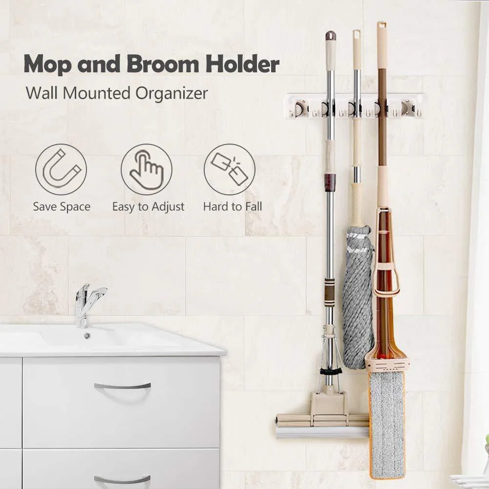 White Wall Mounted Mop & Broom Hanger D794