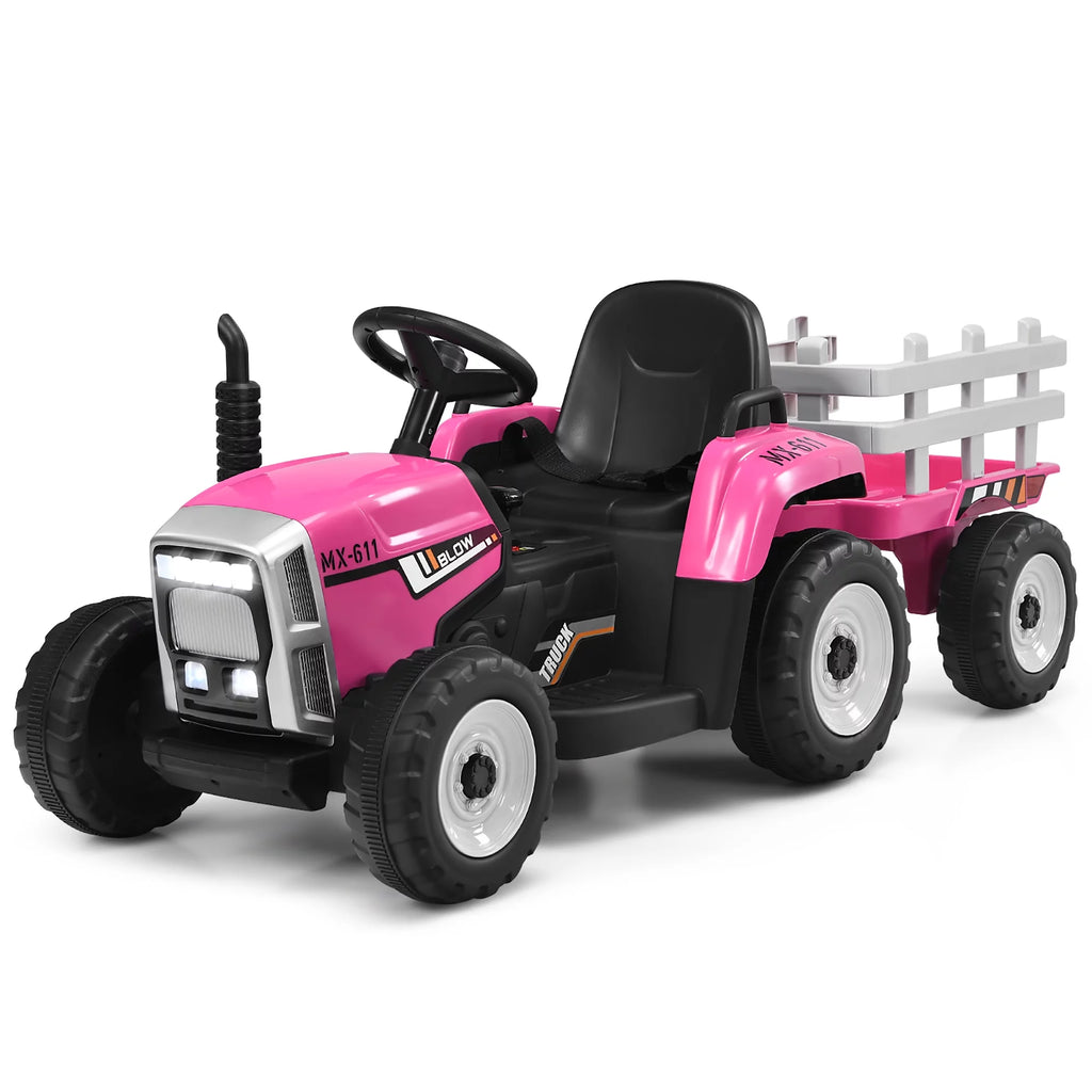 12V Kids Ride On Tractor with Trailer Dark Black A2213