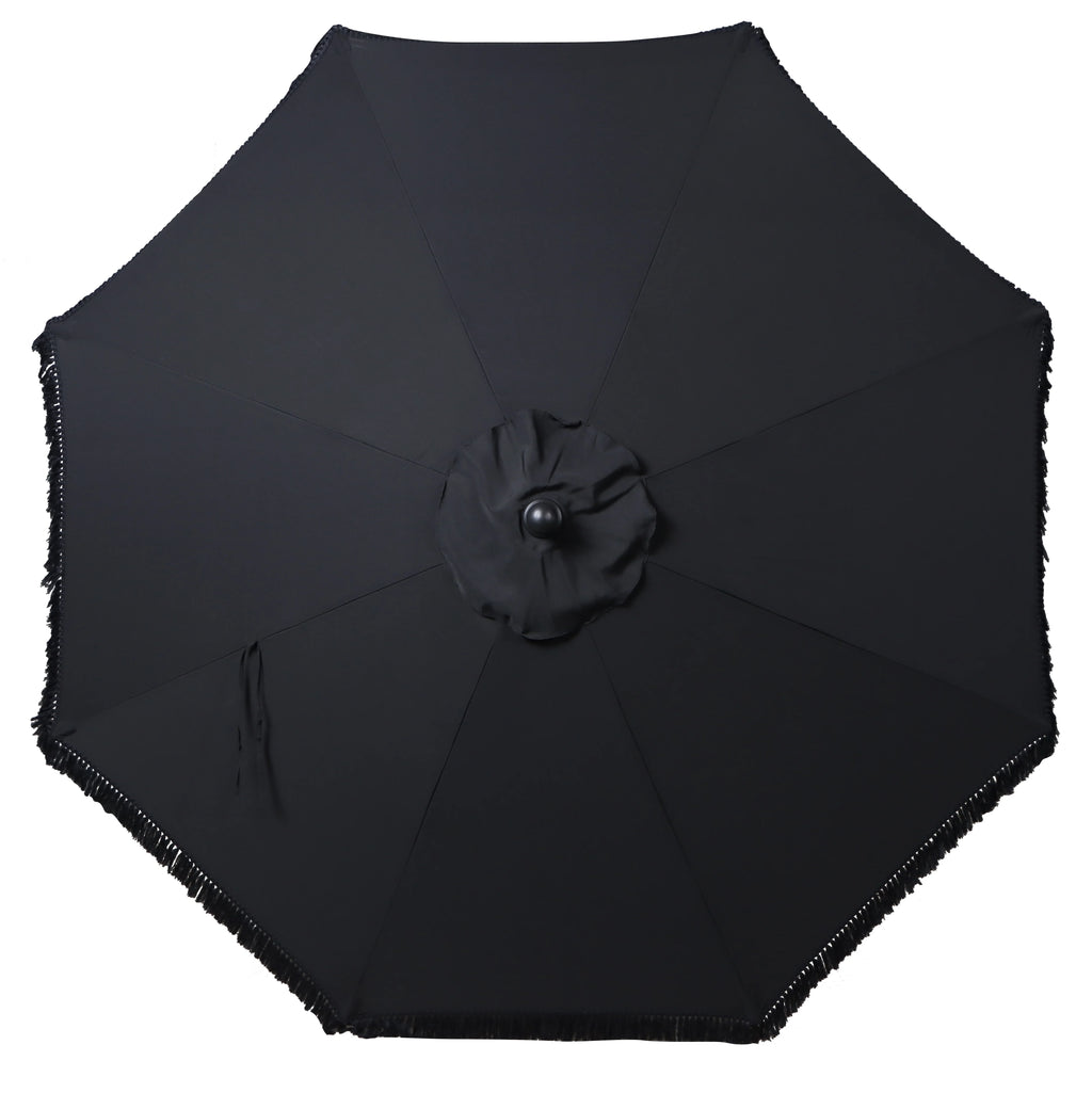 9' Cream Fringe Round Crank Patio Umbrella L5865