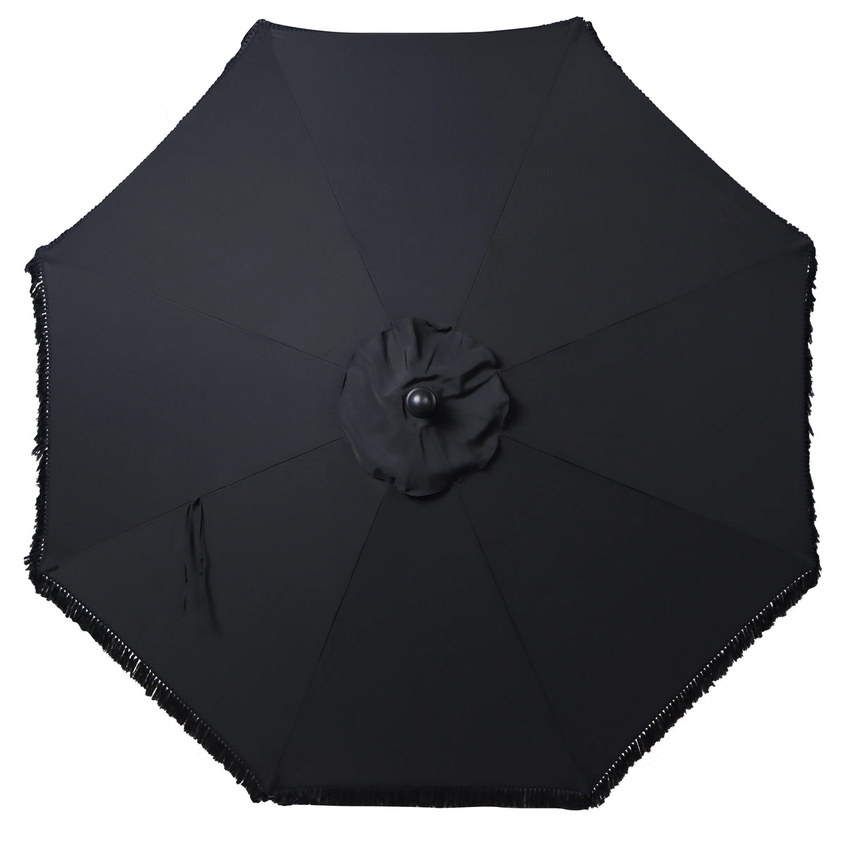 9' Cream Fringe Round Crank Patio Umbrella L5865
