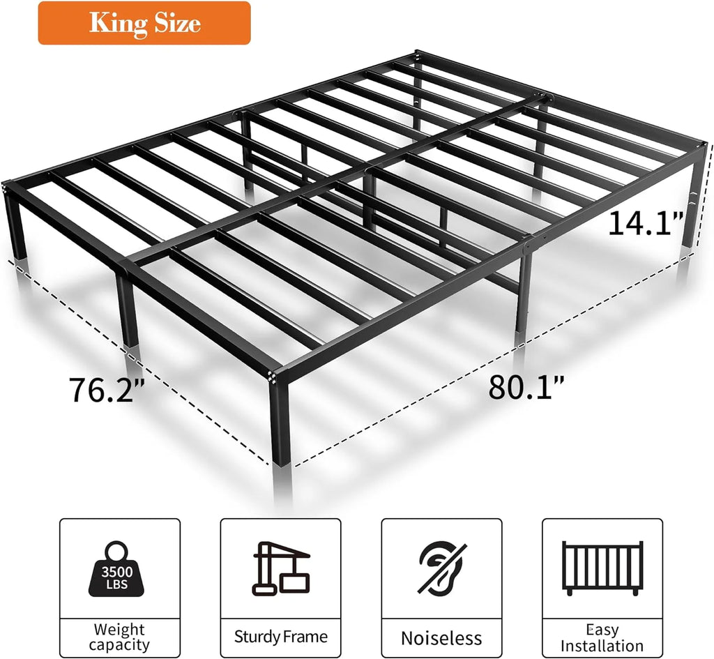 14 Inch King Size Platform Bed Frame with Metal Slats P16008