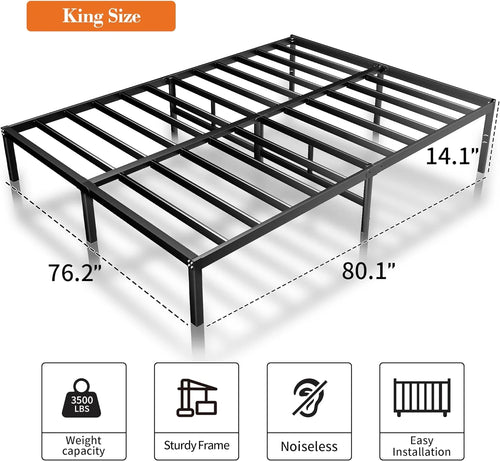 14 Inch King Size Platform Bed Frame with Metal Slats P16008