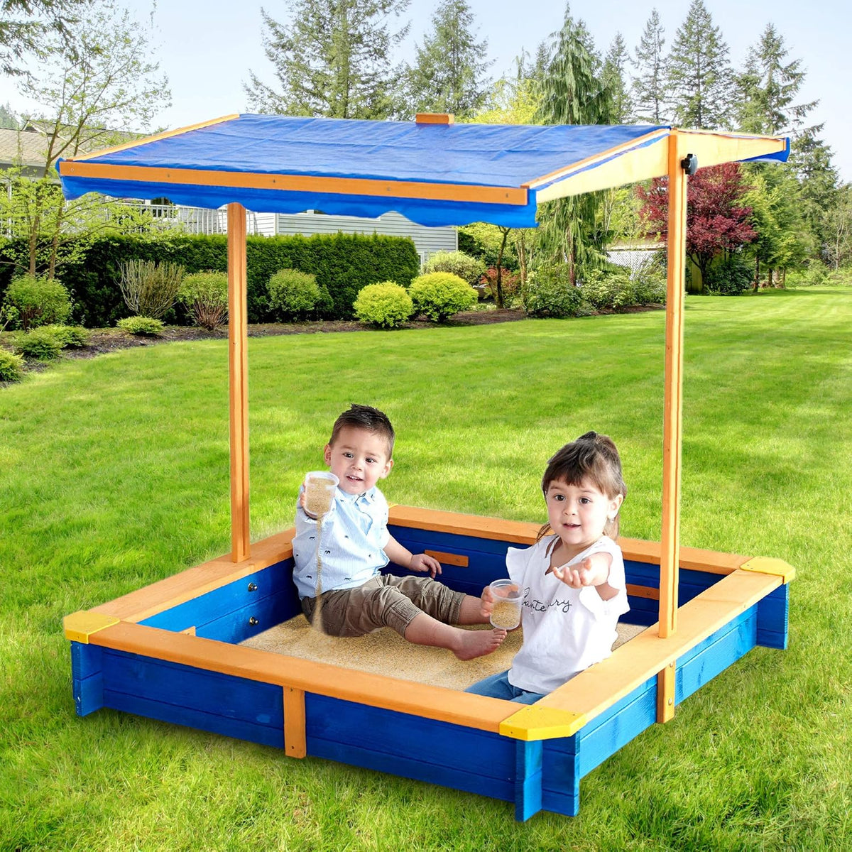 Wooden Outdoor Kids Sandbox with Canopy X24027