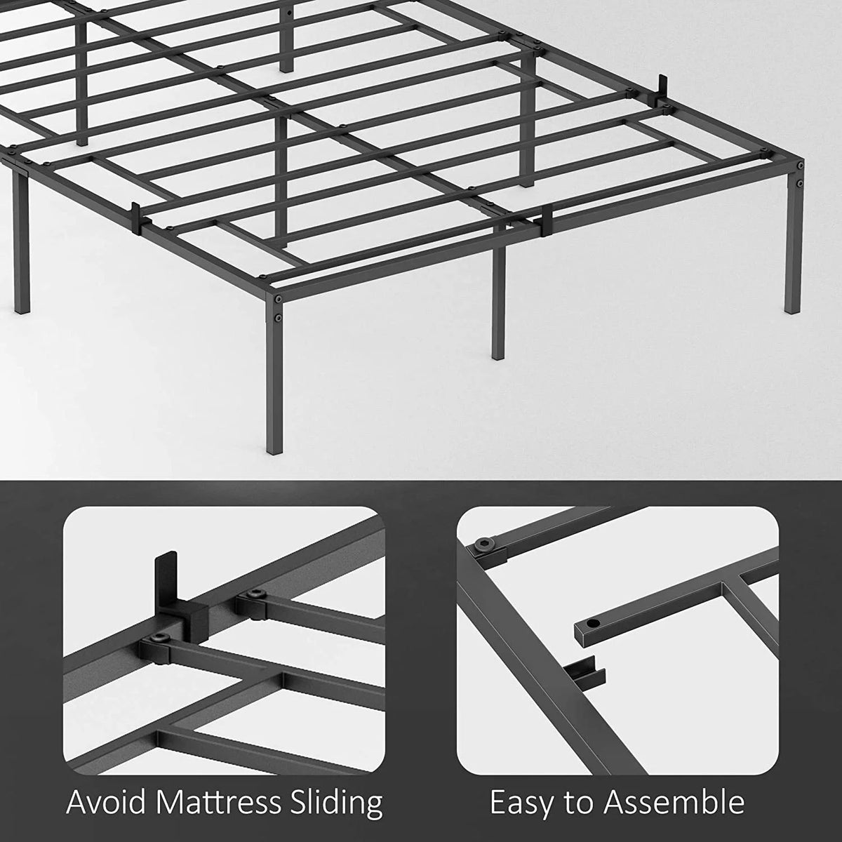 Metal Platform Bed Frame, Heavy-Duty Steel Slats, Black, Twin K529