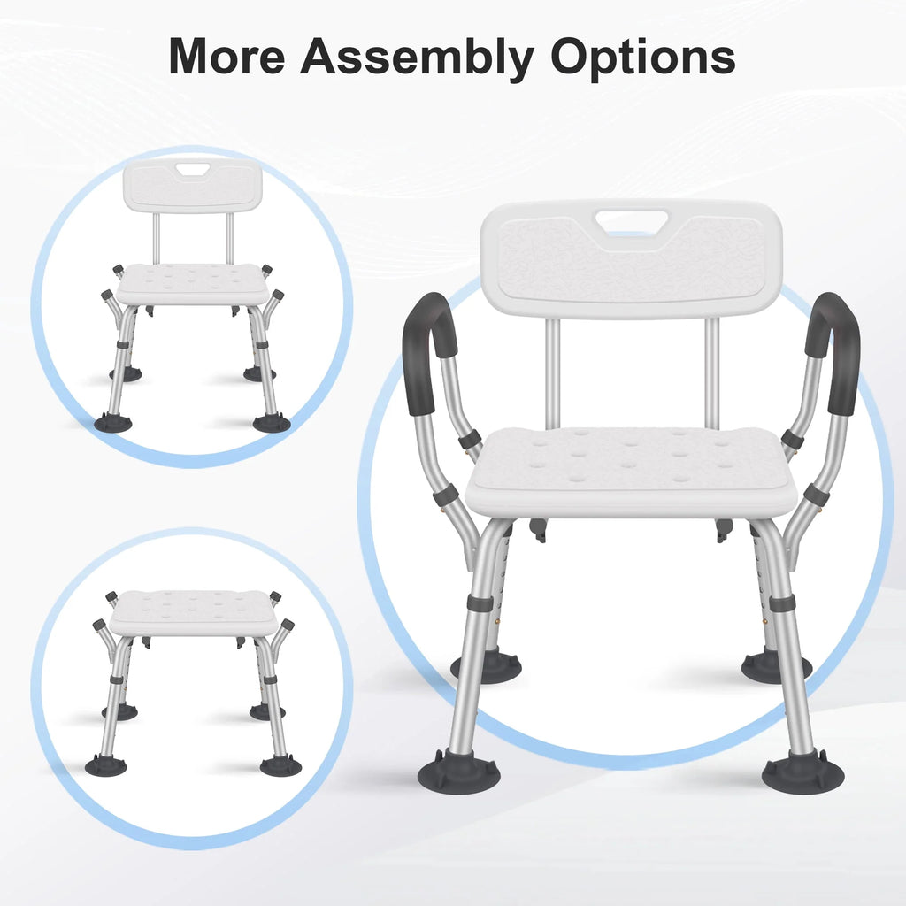 Adjustable Shower Chair with Back and Padded Handles, 350 lb Capacity X1250