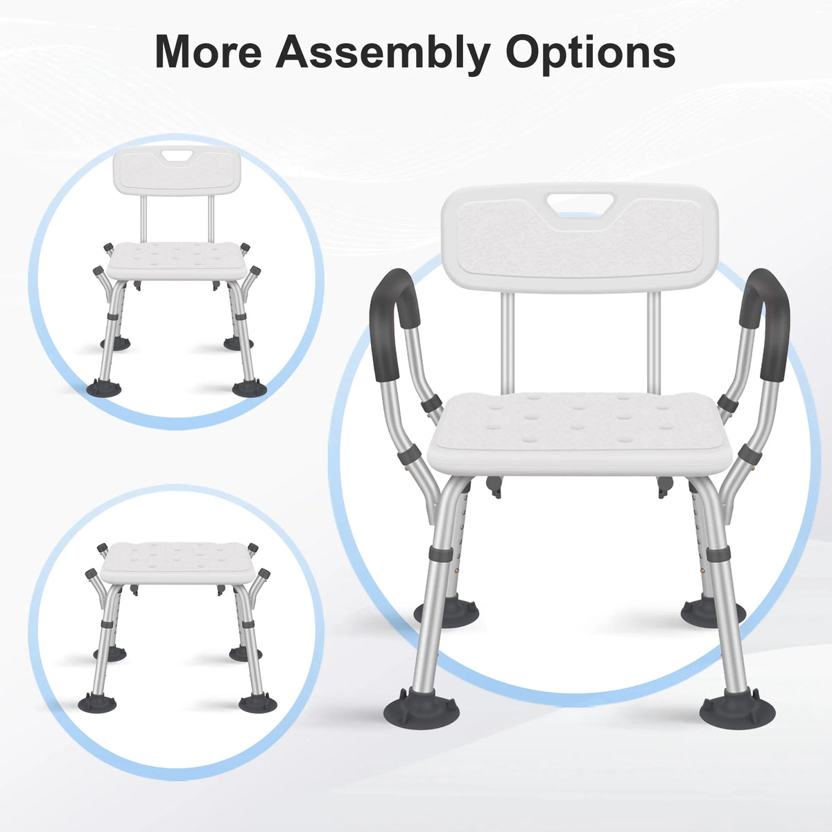 Adjustable Shower Chair with Back and Padded Handles, 350 lb Capacity X1250