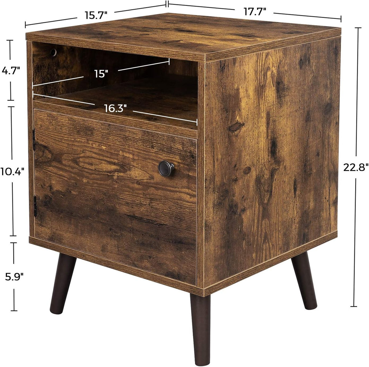 Rustic Brown Nightstand with Open Shelf and Cabinet A7785