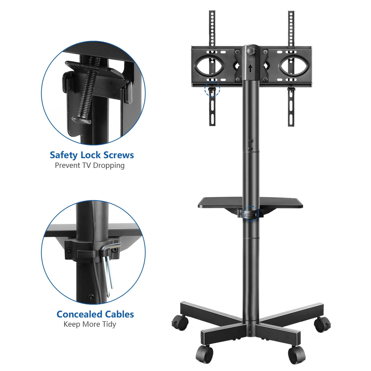 Black Rolling TV Stand for 32 to 60 inch Flat Panel TVs X203