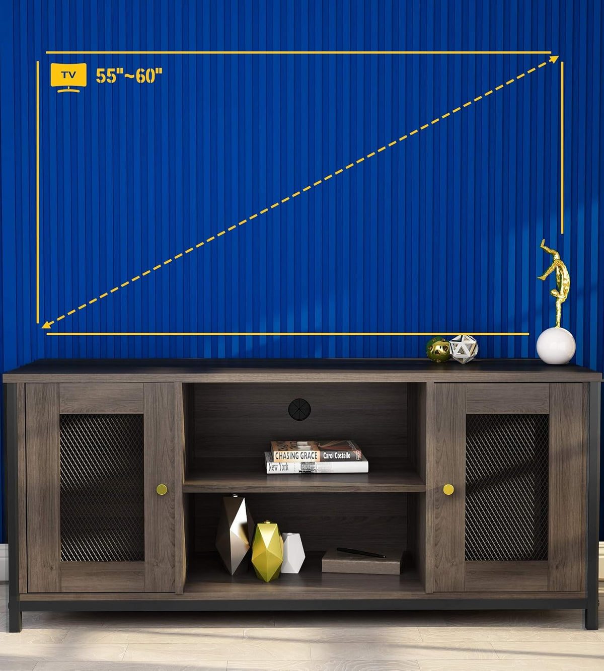 Brown Walnut Entertainment Center Stand with Storage P15440