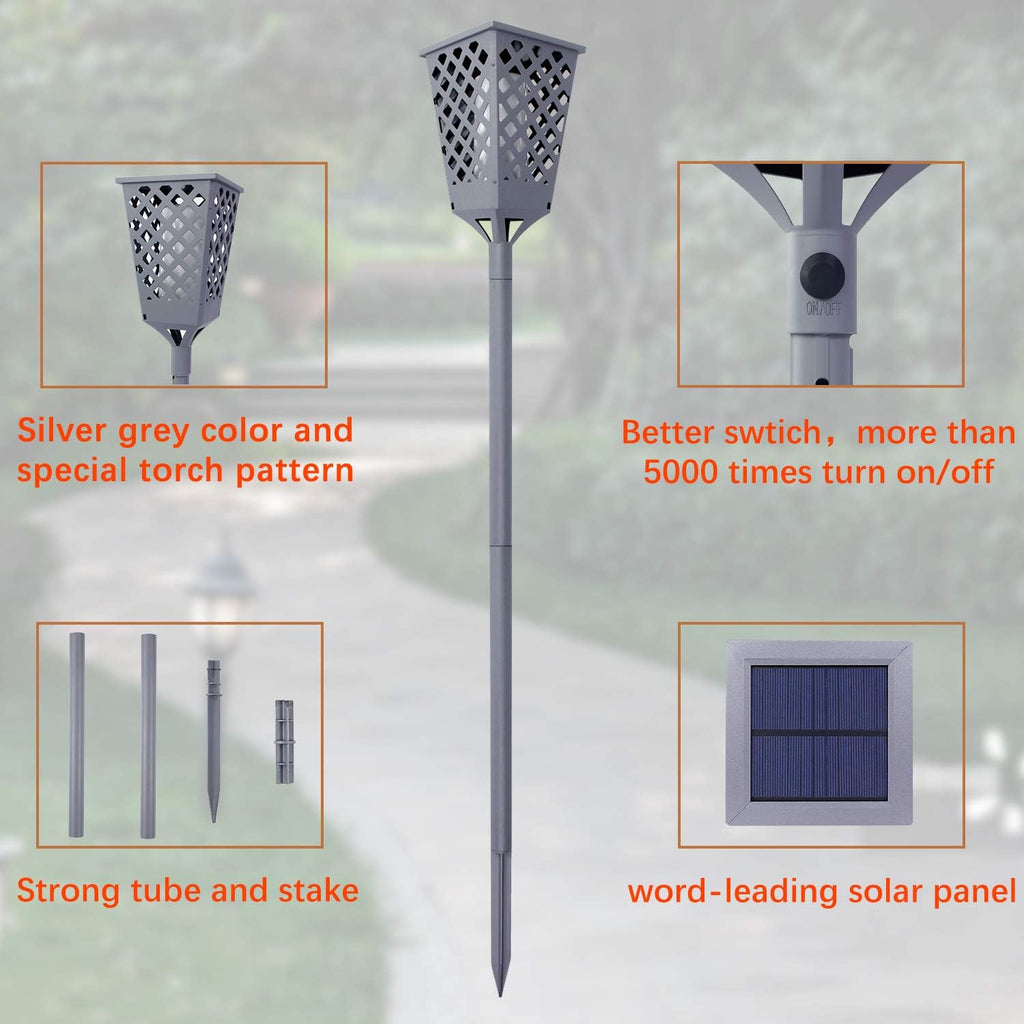 Solar Torch Lights with Flickering Flame, 96 LED Waterproof Grey I636