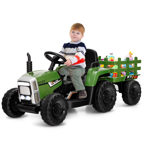 12V Kids Ride On Tractor with Trailer Dark Black A2213