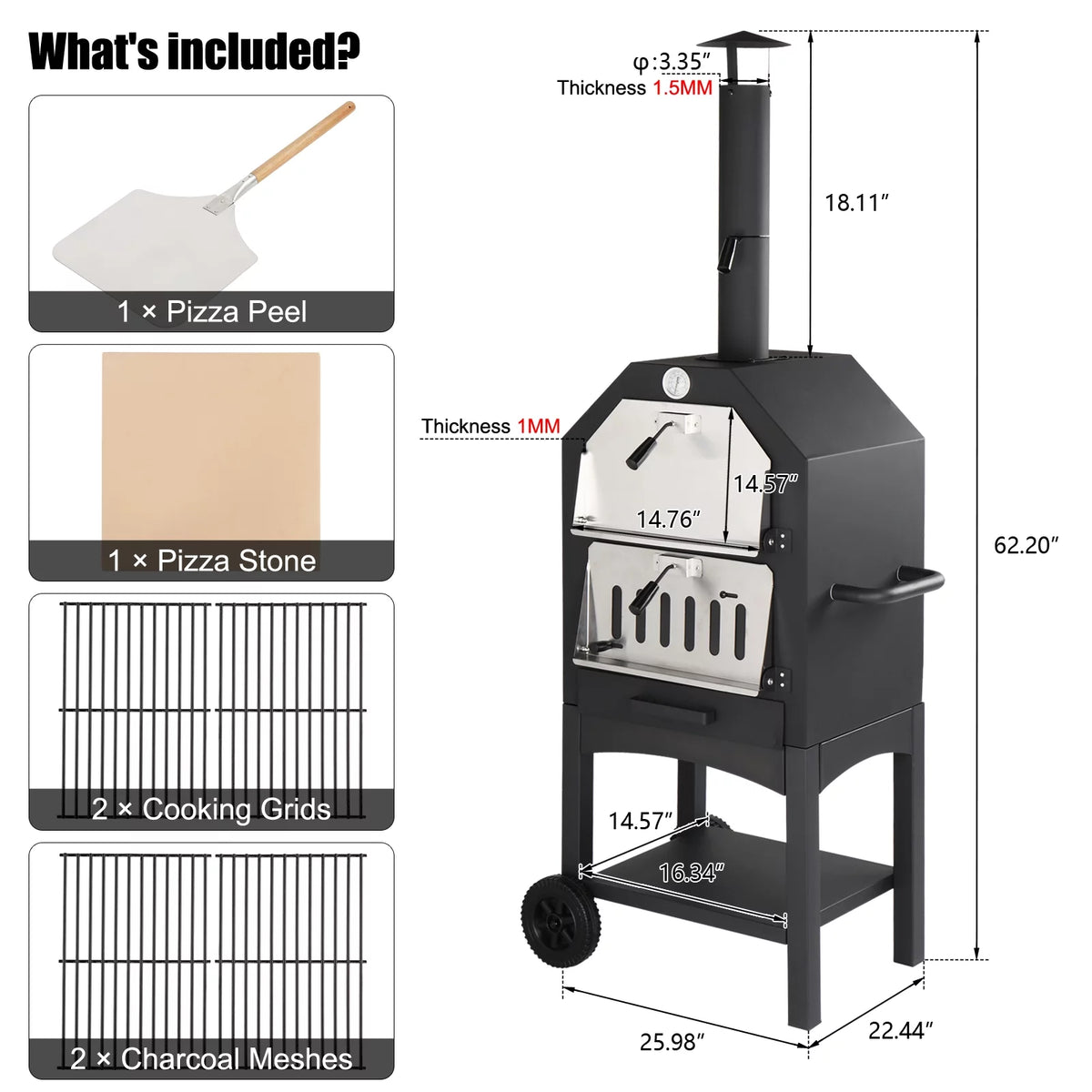 Outdoor Wood Fired Pizza Oven with Pizza Stone U343