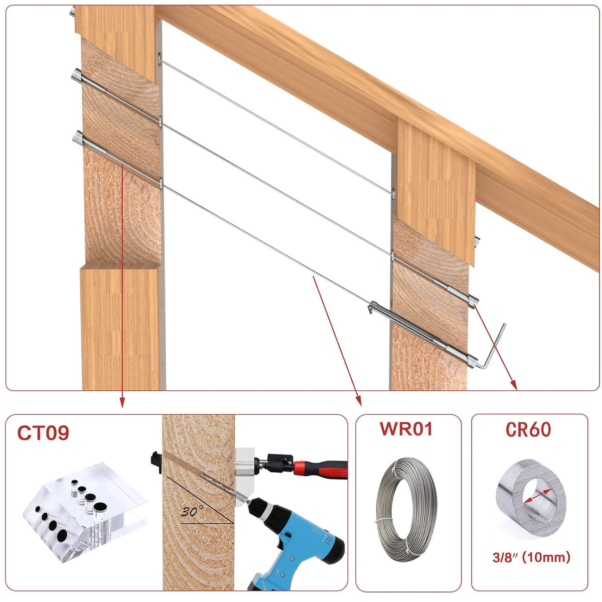 10 Pair Invisible Cable Railing Kit 1/8 Swage Tensioner and Terminal T316 Stainless Steel R561
