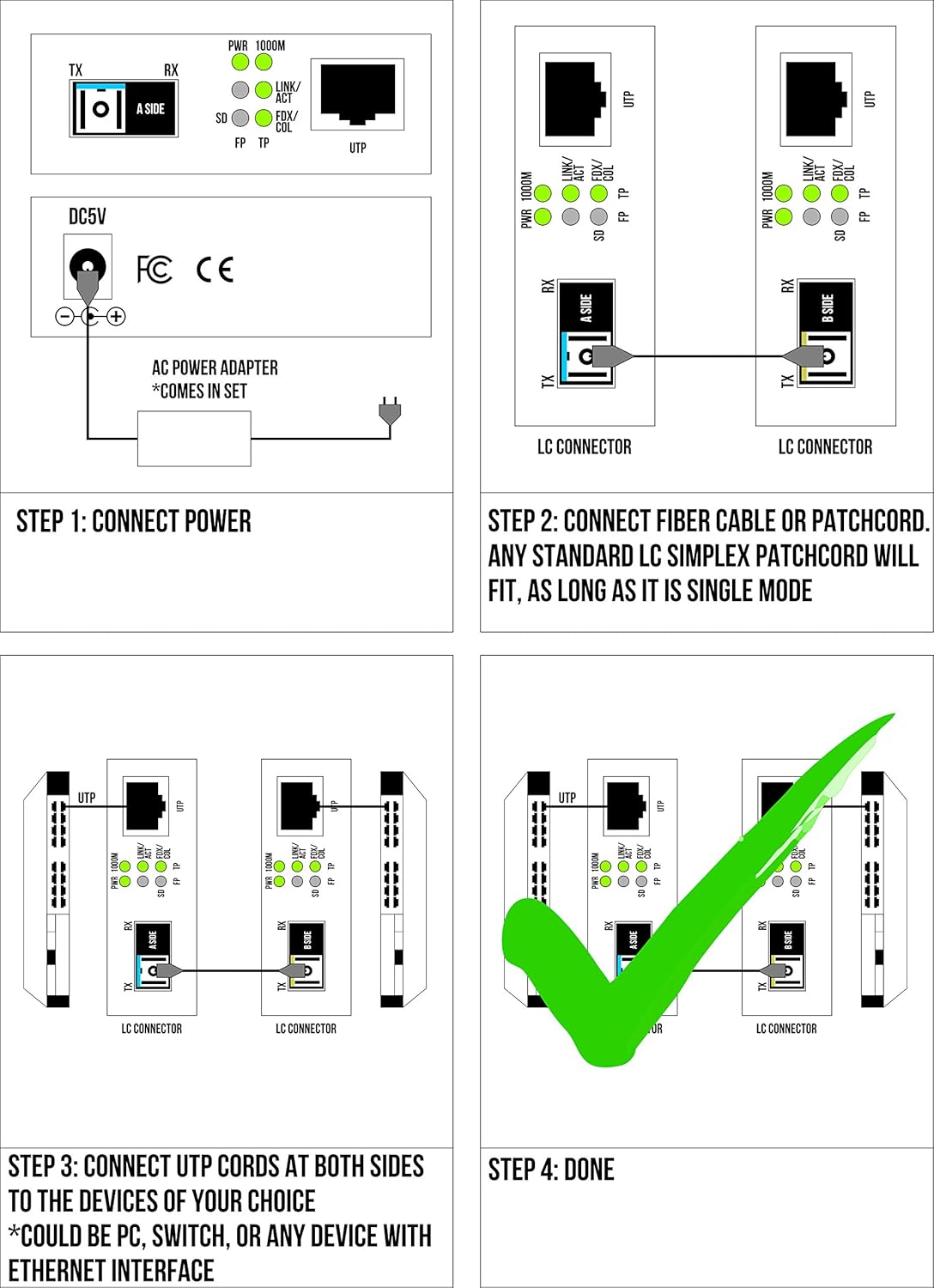 Single Mode LC WDM Bi-Di Gigabit Media Converter 20km 1 Pair W723836