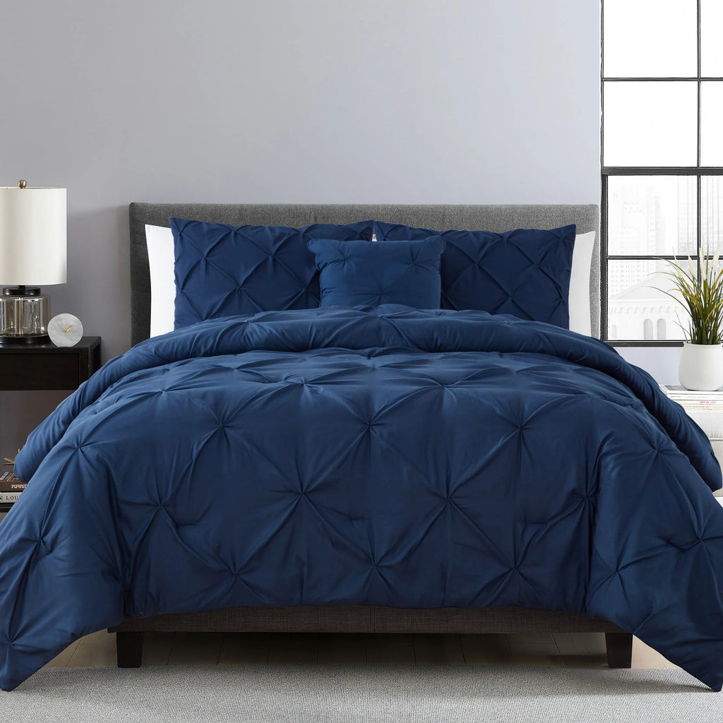 Navy Pintuck Comforter Set Queen U7233