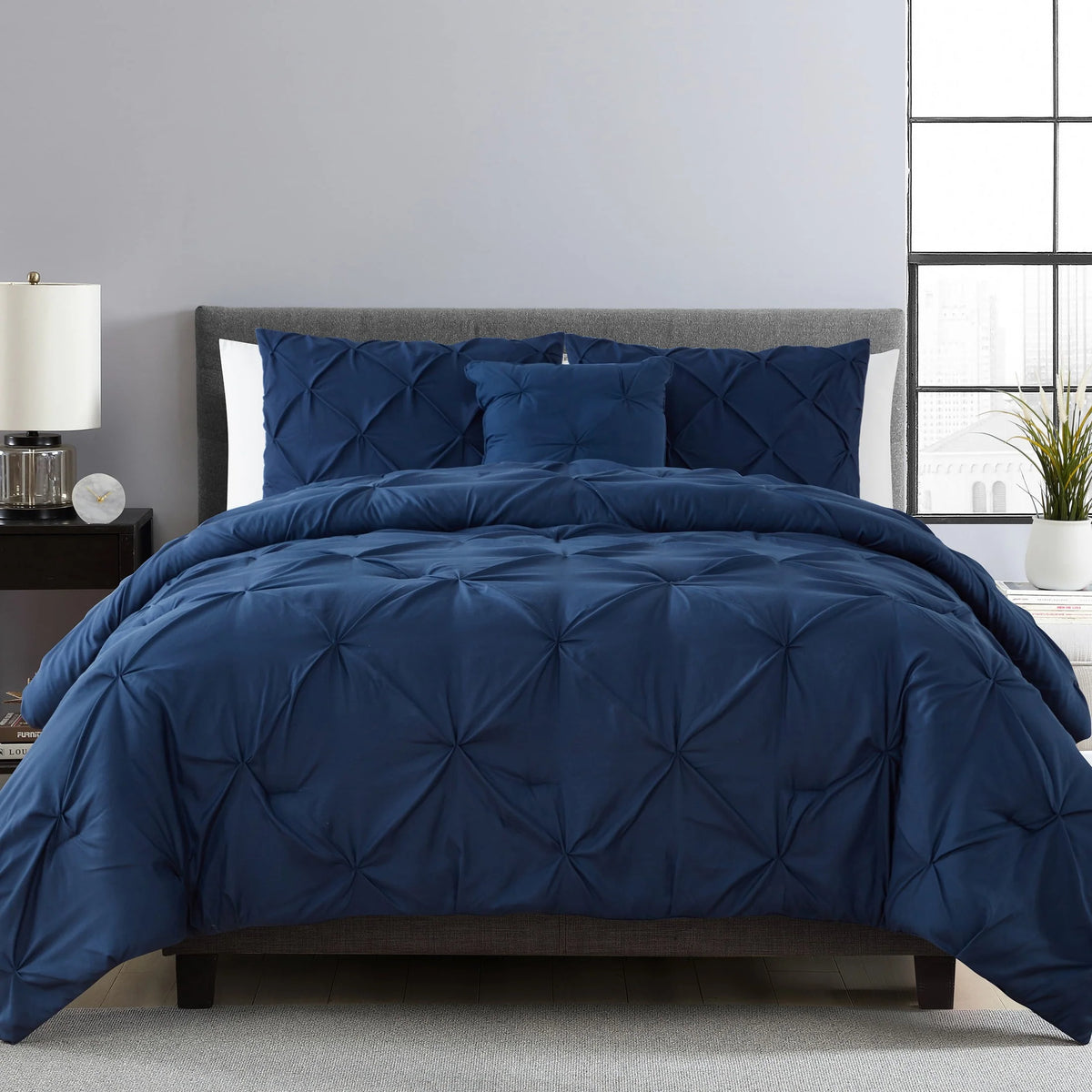 Navy Pintuck Comforter Set Queen U7233