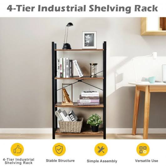 4-Tier Rustic Brown Bookshelf Storage Rack S462918