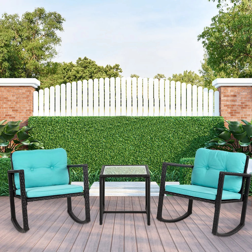 3 Pieces Wicker Outdoor Set with Tempered Glass Coffee Table V214636
