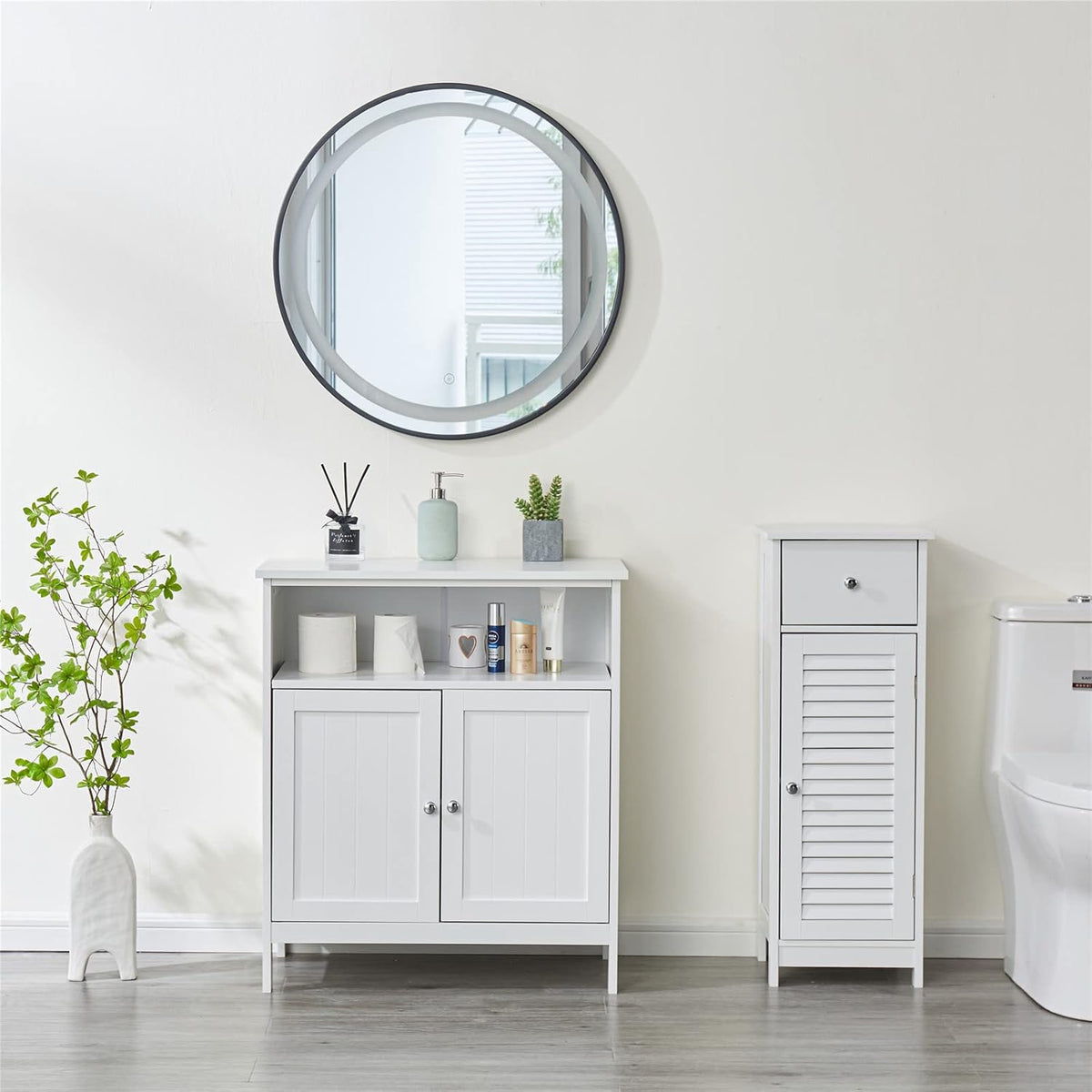 White Storage Cabinet with Two Doors Y9602