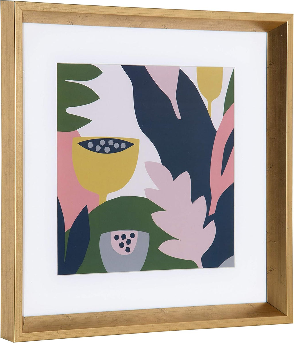 Matted Framed Print Under Glass Art Set 15.5x15.5 inches Gold W8581