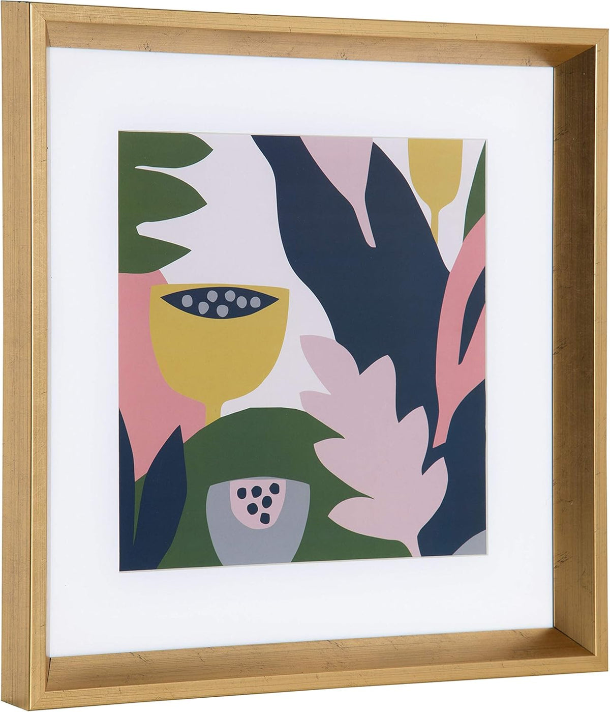 Matted Framed Print Under Glass Art Set 15.5x15.5 inches Gold W8581