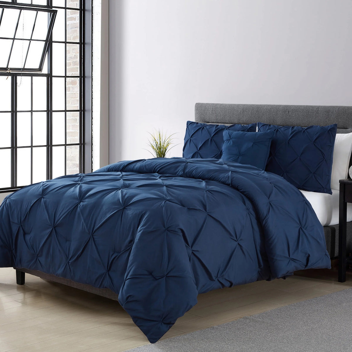 Navy Pintuck Comforter Set Queen U7233
