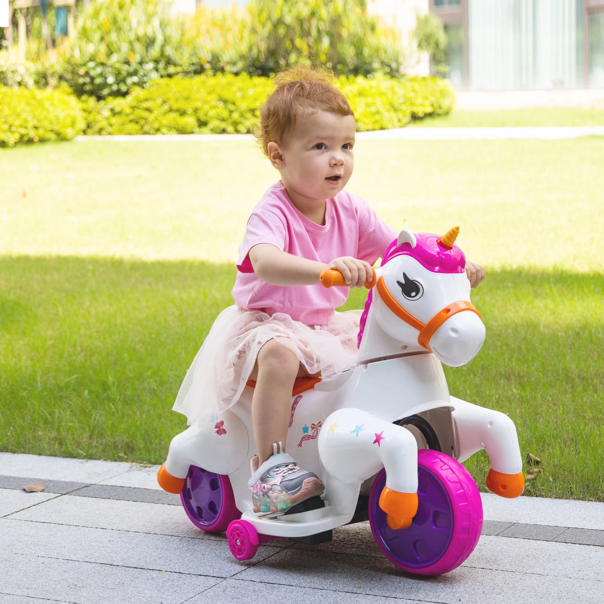 6V Unicorn Rocking Horse Toy Car with Music, Training Wheels J286