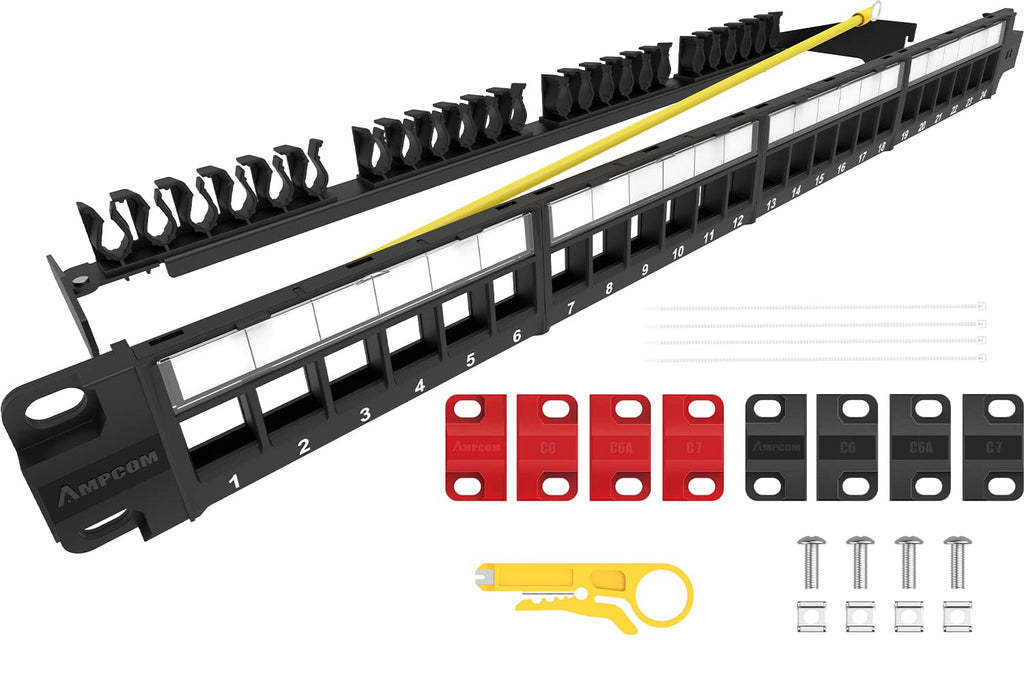 24 Ports 1U Blank Keystone Patch Panel, 19 inch Rack or Wall Mount Pack of 2 X719