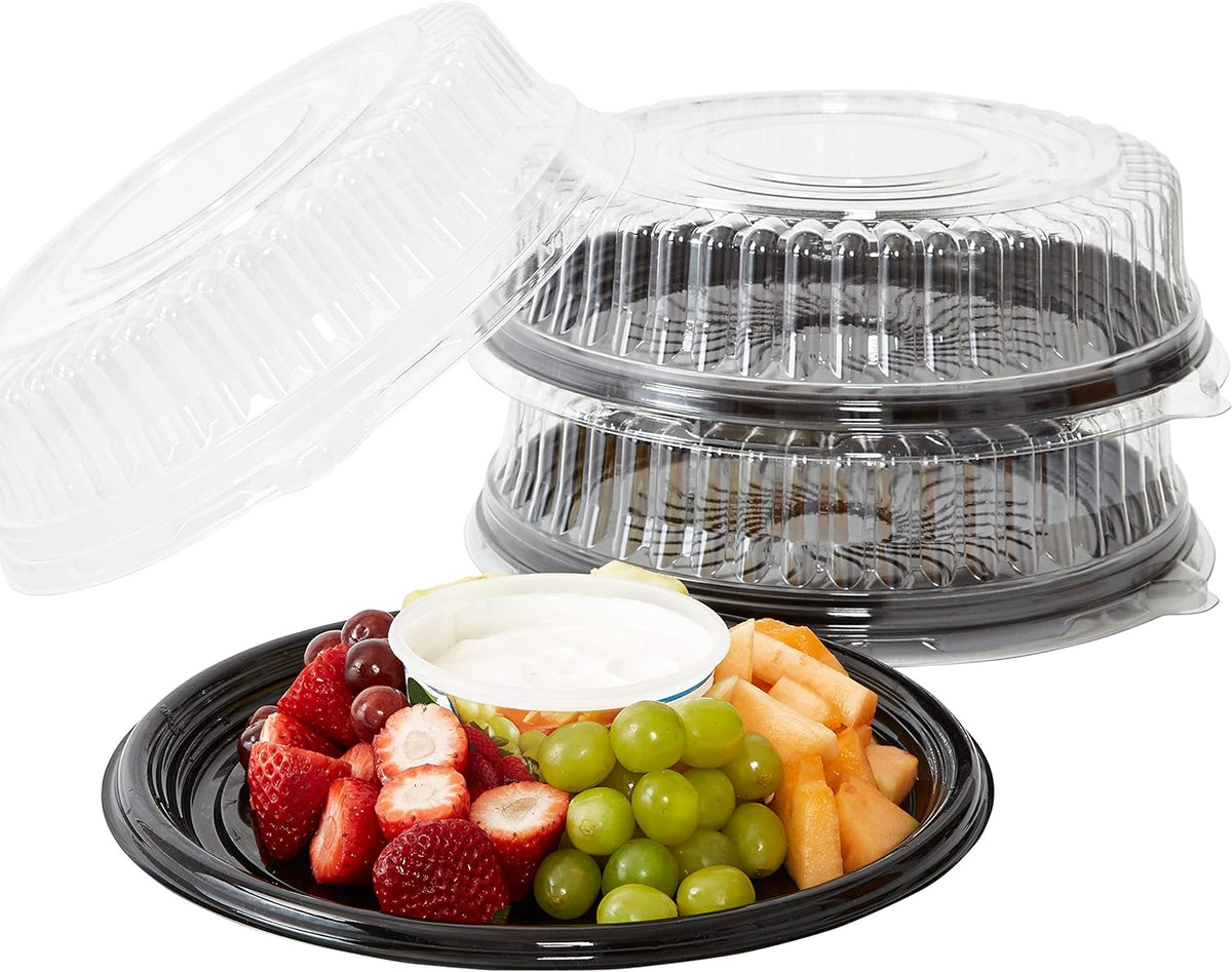 Black Plastic 12 In. Serving Tray and Lid 3pk O457405