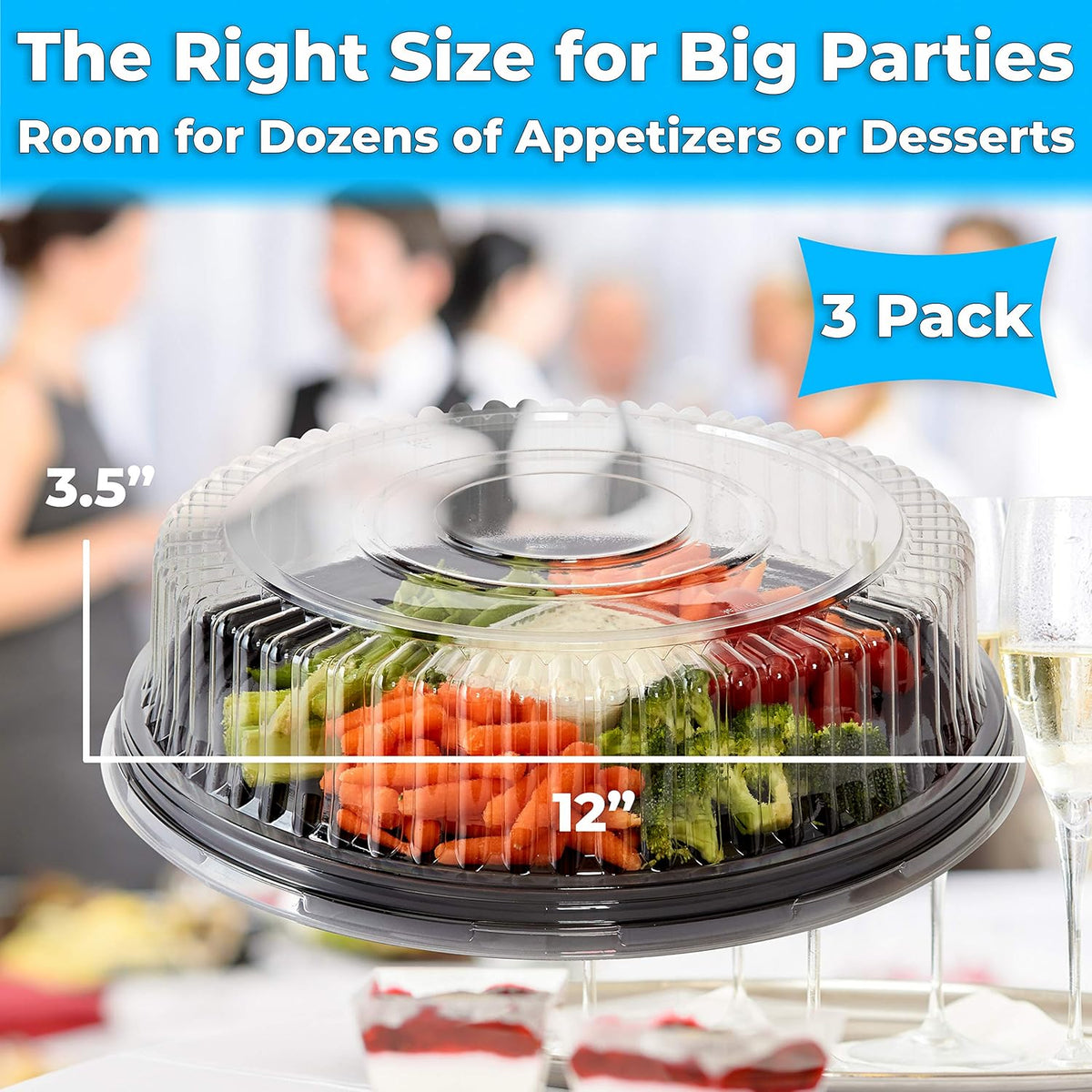 Black Plastic 12 In. Serving Tray and Lid 3pk O457405