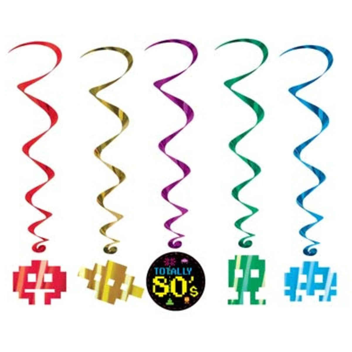 Assorted 80s Video Game Metallic Hanging Party Decoration Whirls 40 inch N183