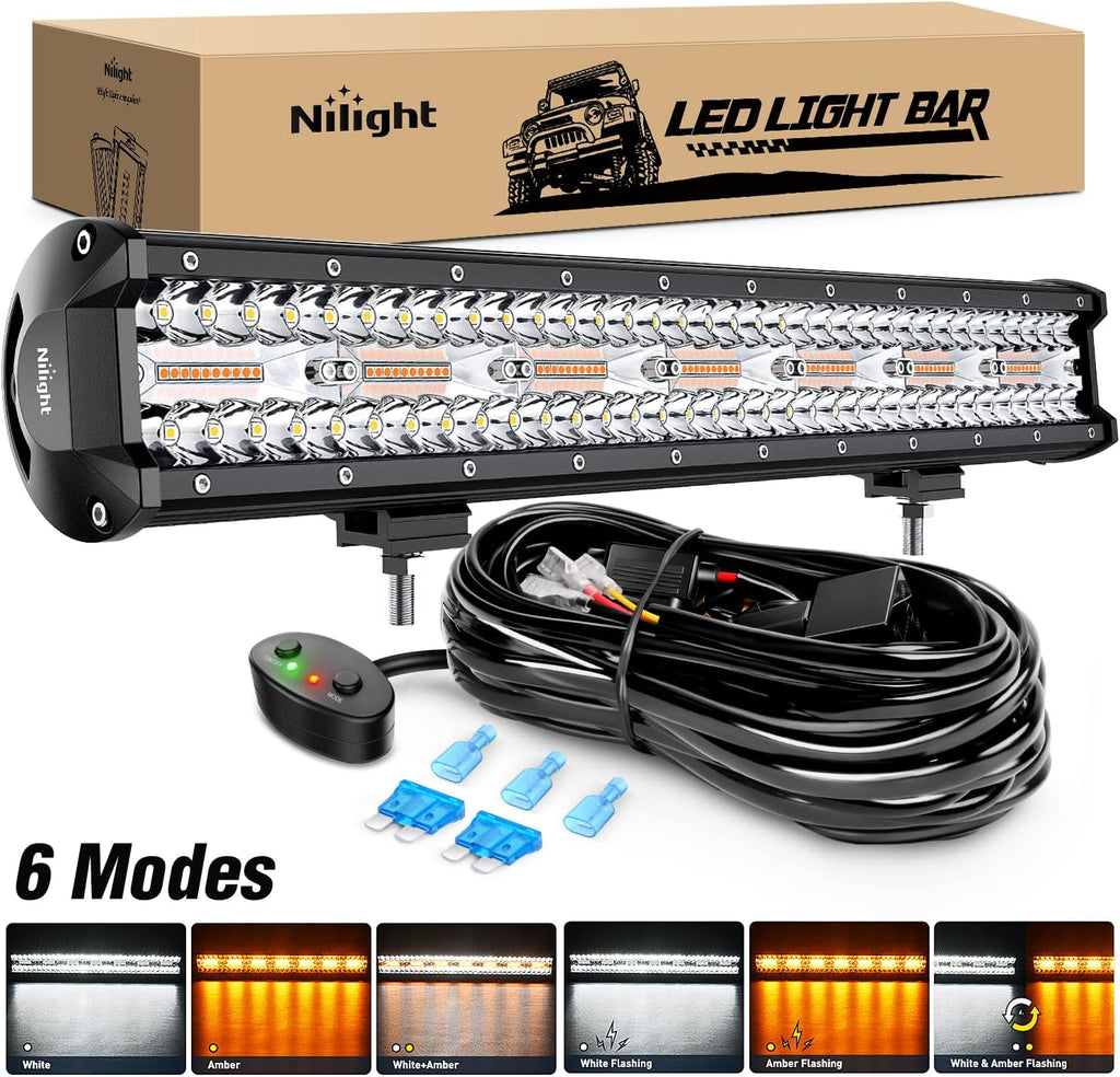 20Inch 420W LED Light Bar Amber White Strobe with Wiring Harness Kit Y9601