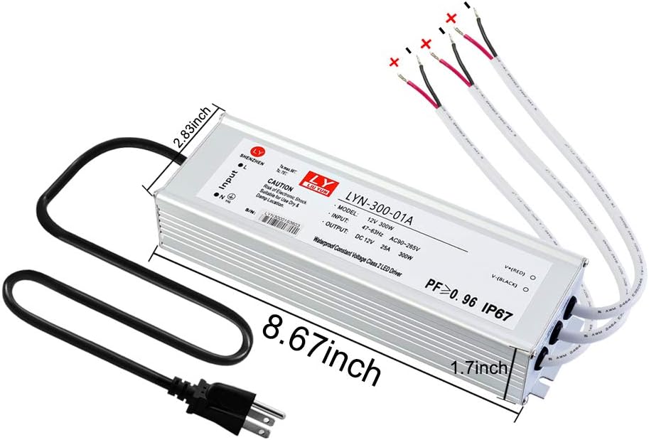 300 Watts Waterproof IP67 Power Transformer Adapter 90-265V AC to 12V DC G139