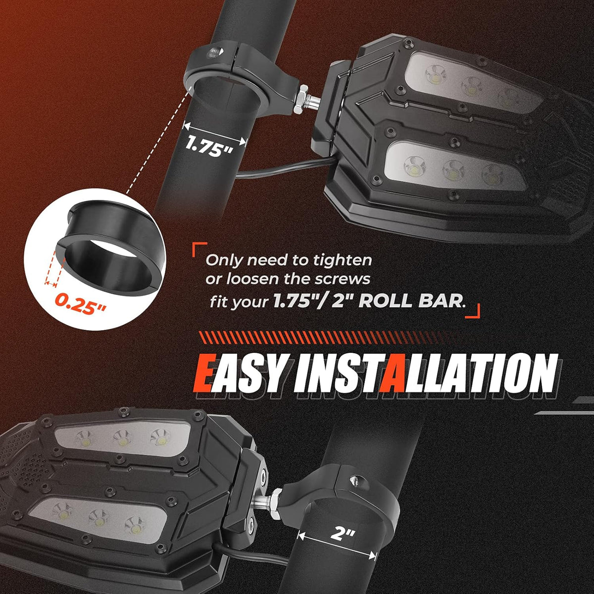 UTV Side Rear View Mirrors with Lights B4126