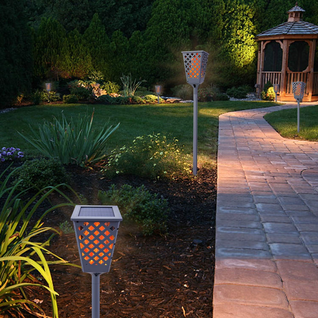 Solar Torch Lights with Flickering Flame, 96 LED Waterproof Grey I636