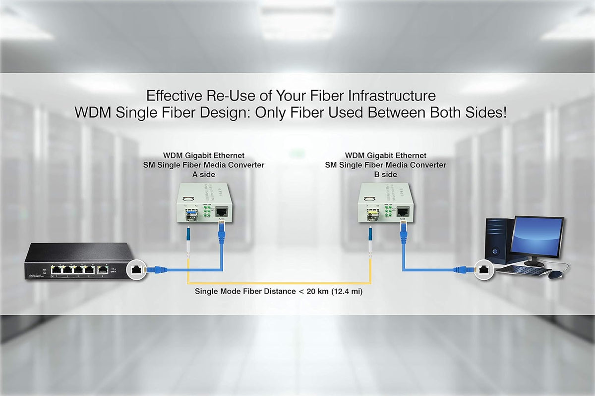 Single Mode LC WDM Bi-Di Gigabit Media Converter 20km 1 Pair W723836
