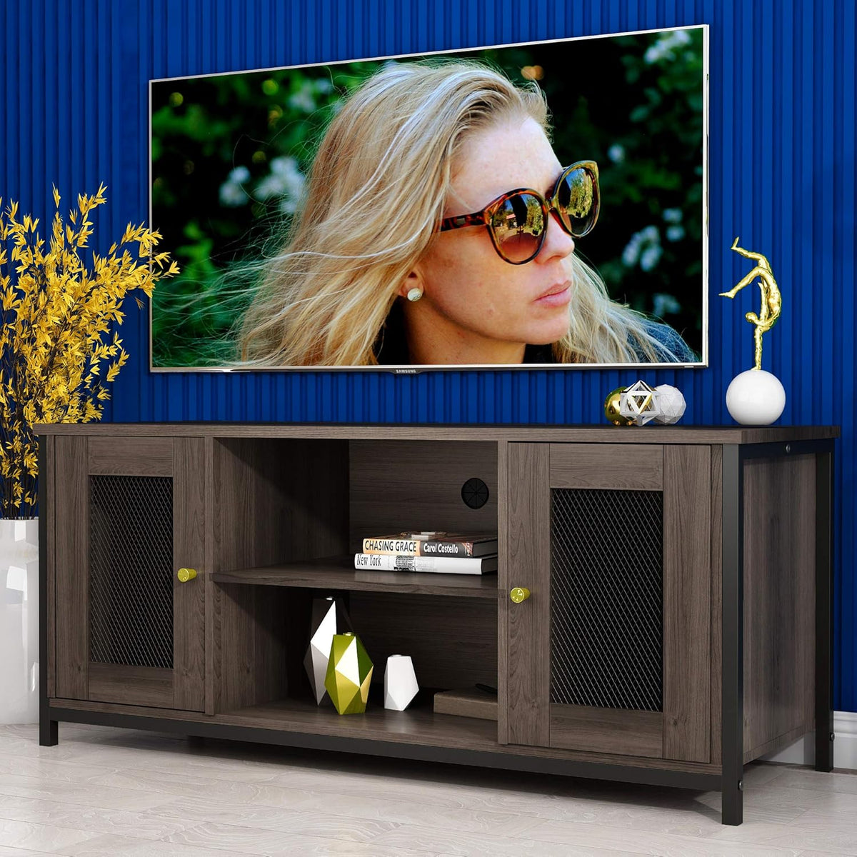 Brown Walnut Entertainment Center Stand with Storage P15440