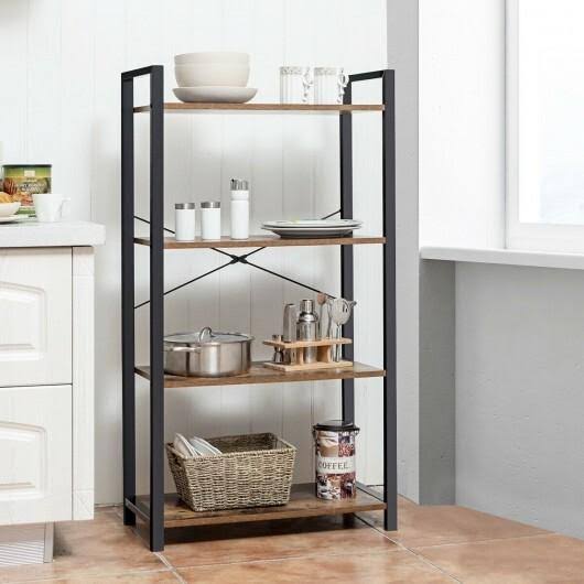 4-Tier Rustic Brown Bookshelf Storage Rack S462918