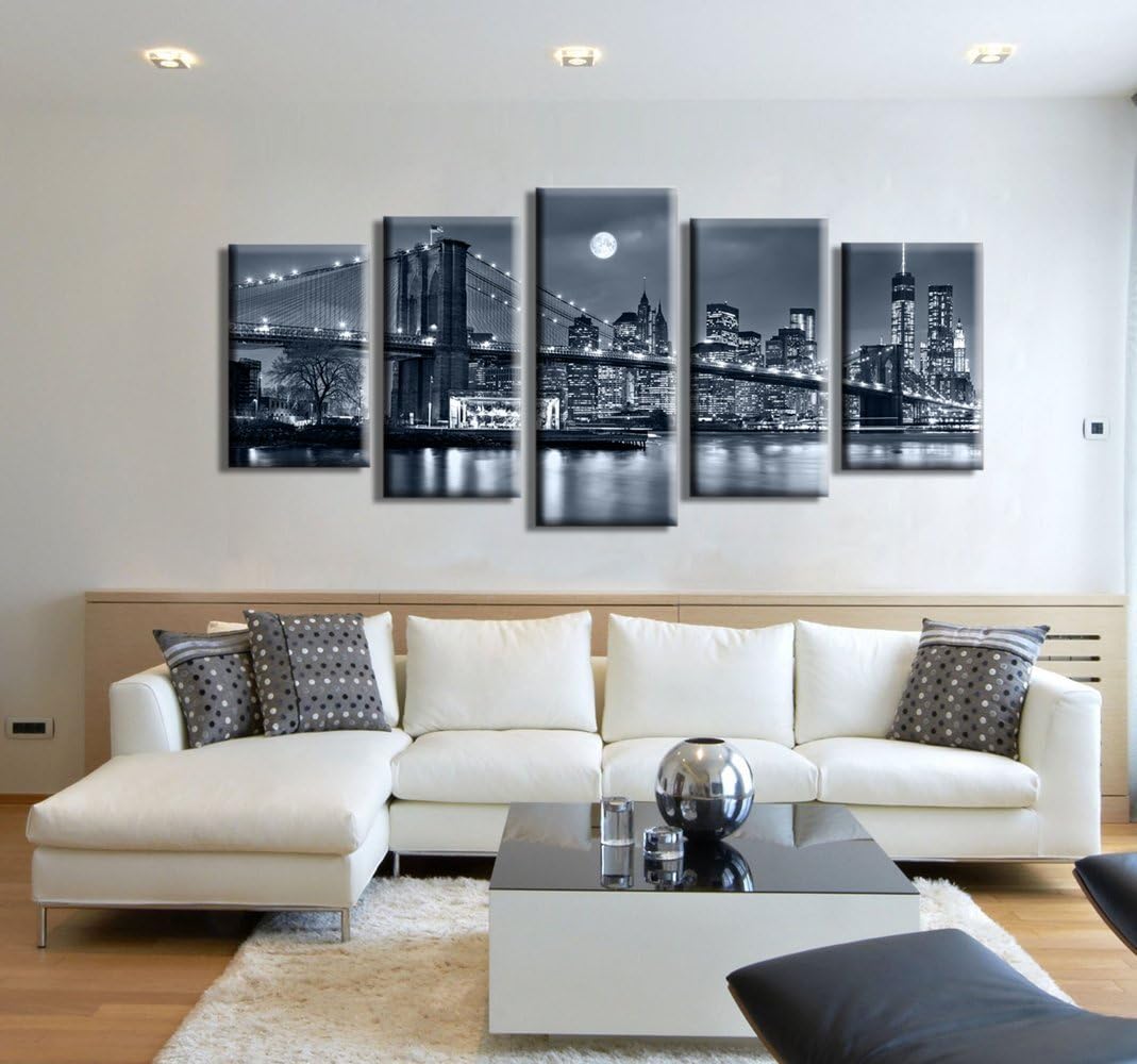 Black and White 5 Pc Framed Canvas Cityscape Wall Art B6198