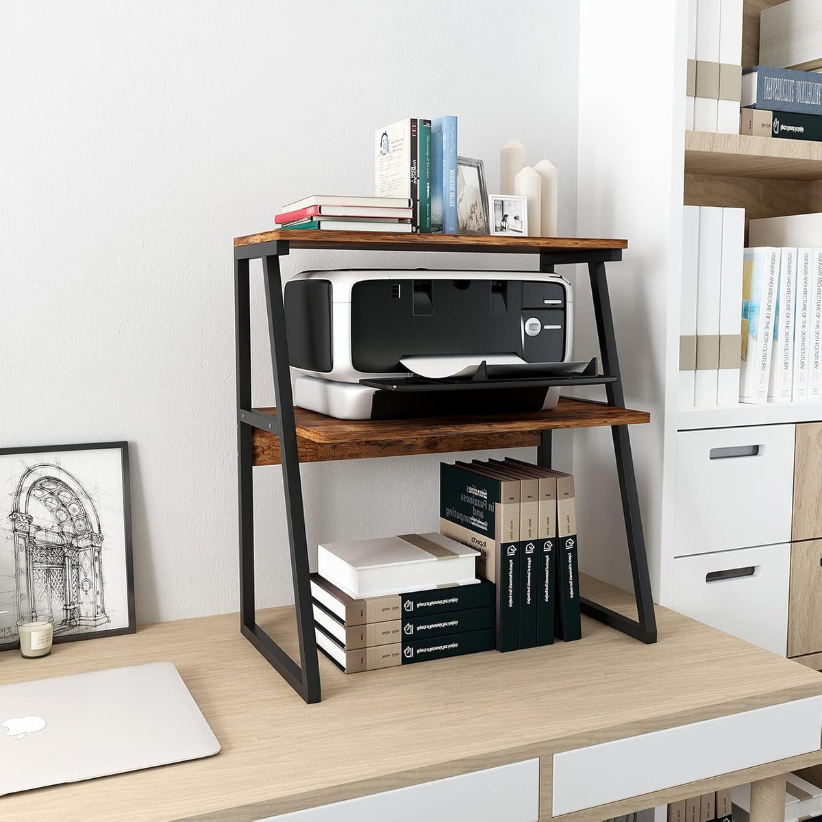 3-Tier Wood Printer Stand Desk Shelves J463687