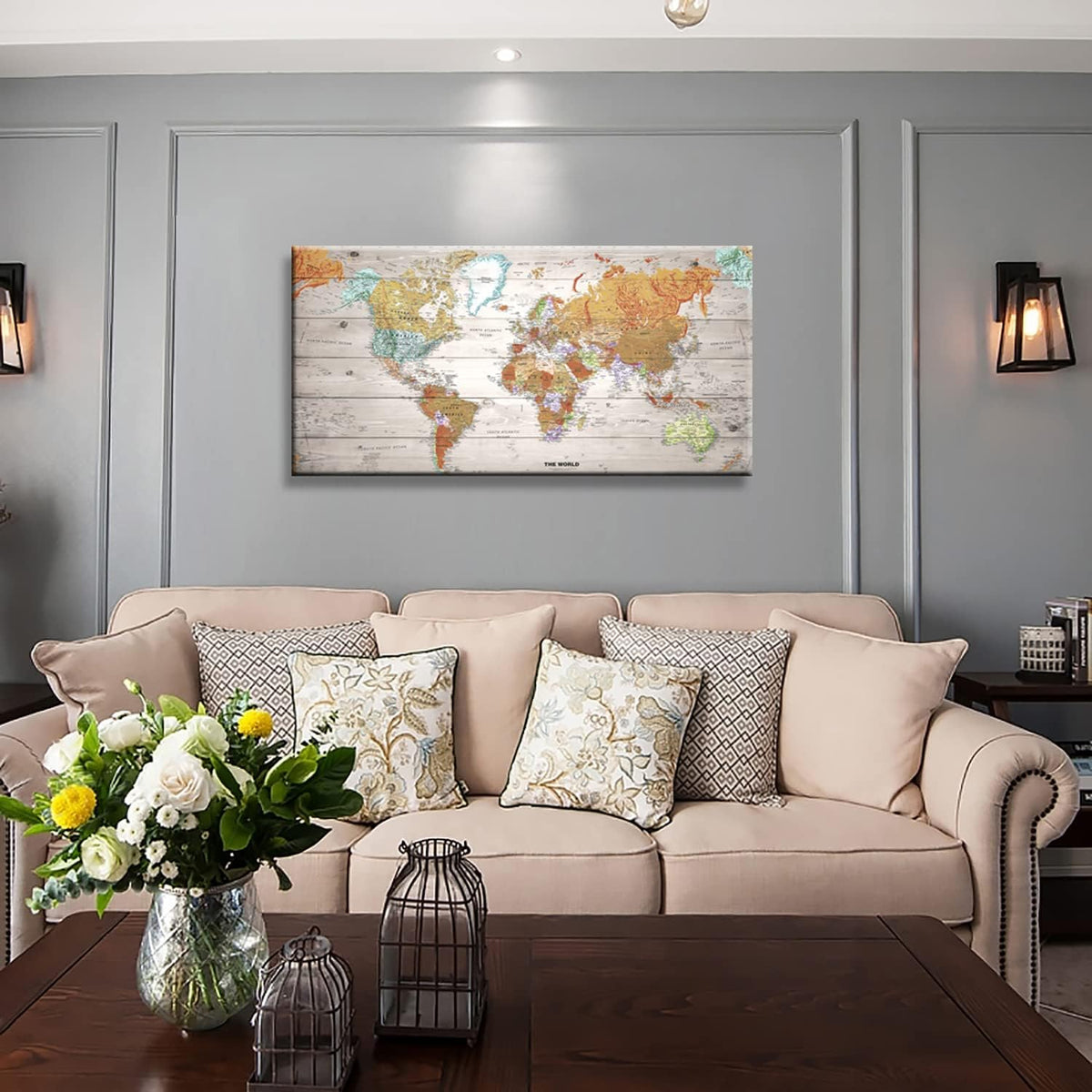 Vintage World Map Canvas Wall Art 20x40 S2818