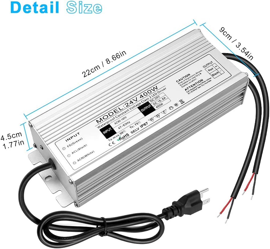 Waterproof IP67 400W 110V AC to 24V DC LED Power Supply L9965