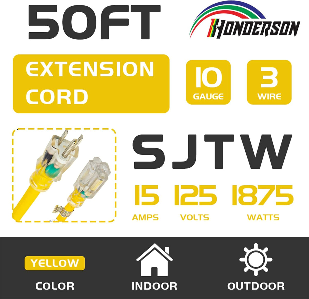 50Ft Heavy Duty Yellow Extension Cord W342
