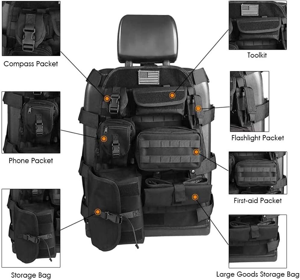Universal Tactical Seat Cover with Multi Pockets Molle Seat Back Organizer M599