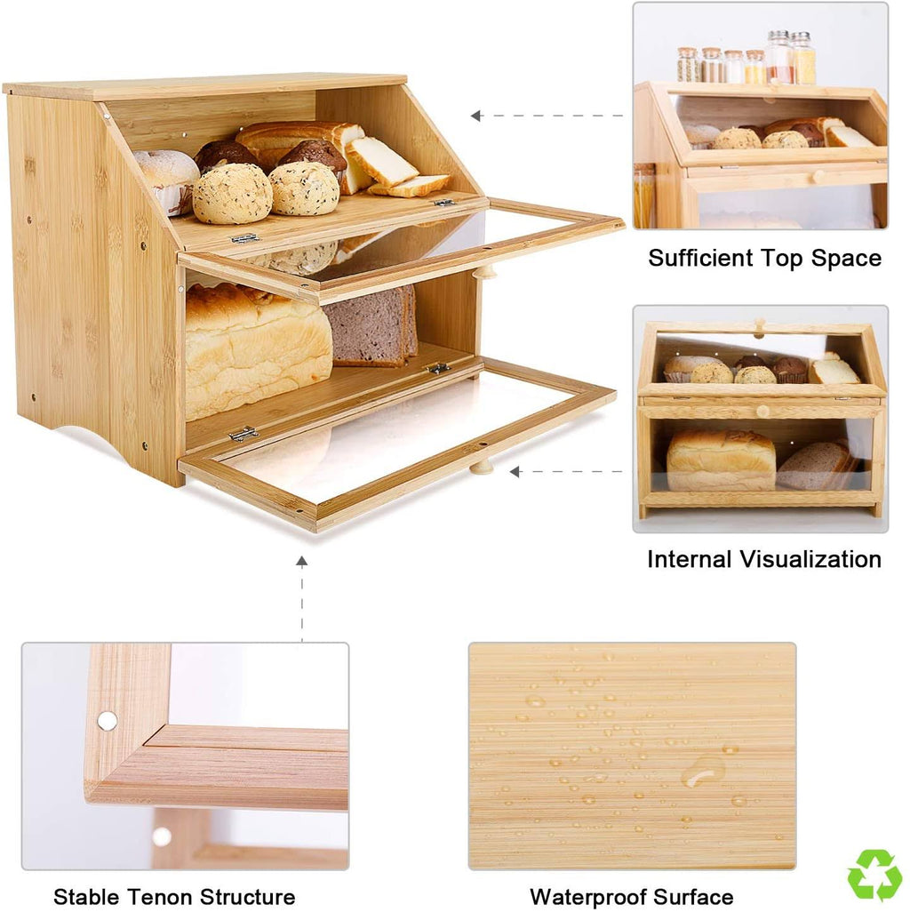 Double Layer Large Wooden Bread Box W56063