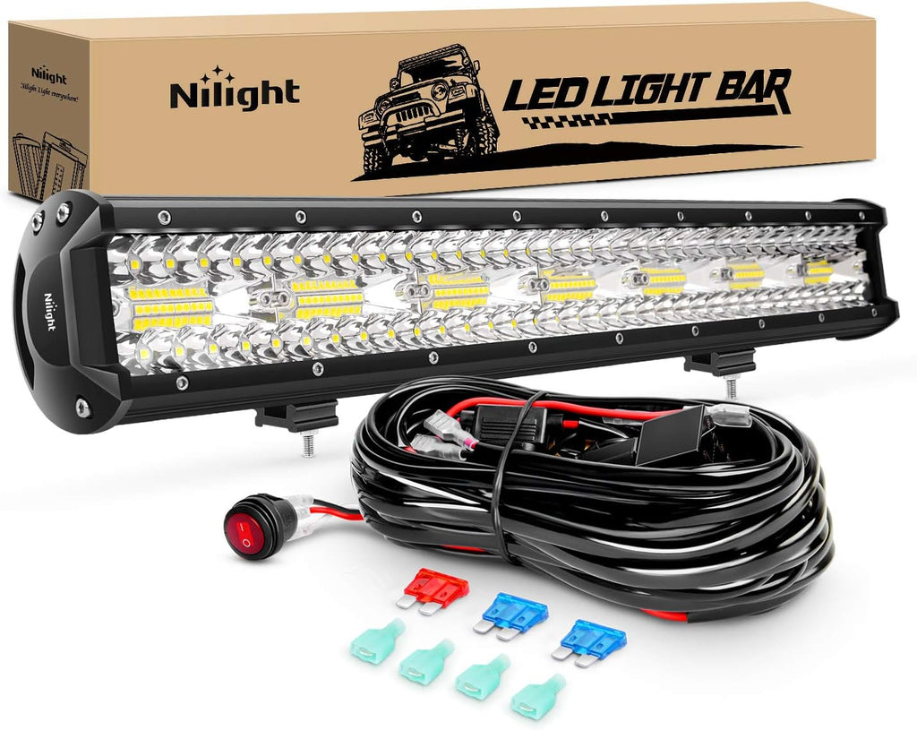 20Inch 420W LED Light Bar Amber White Strobe with Wiring Harness Kit Y9601